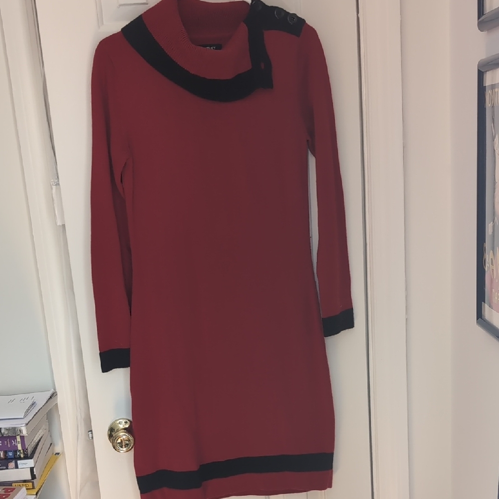 Ellen Tracy Red and Black Long Sleeve Dress